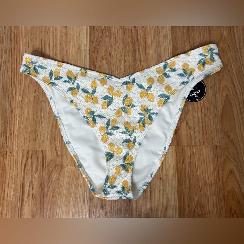 Hollister White Lemon Print Cheeky Bikini Bottom
